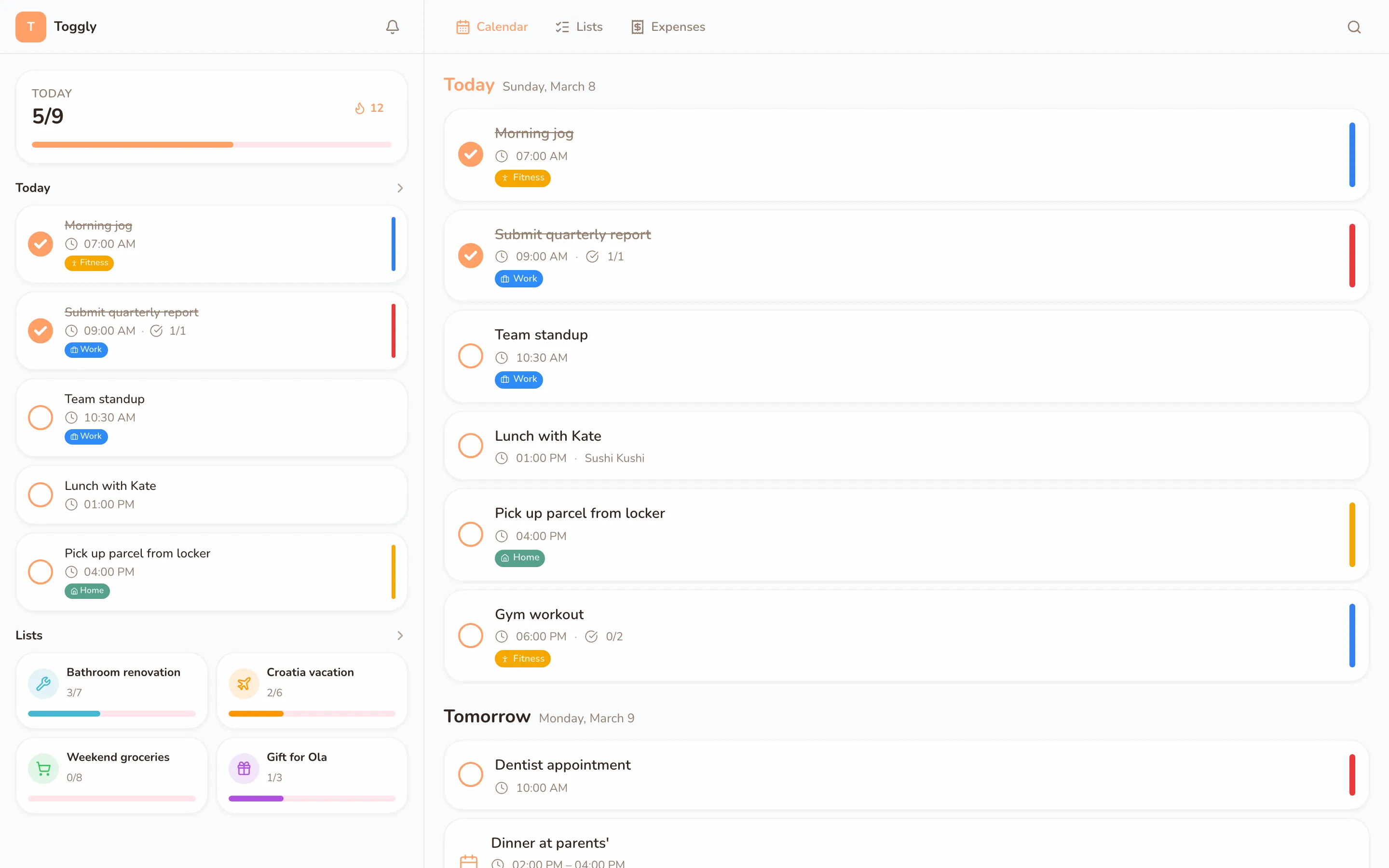 Toggly web app — light mode