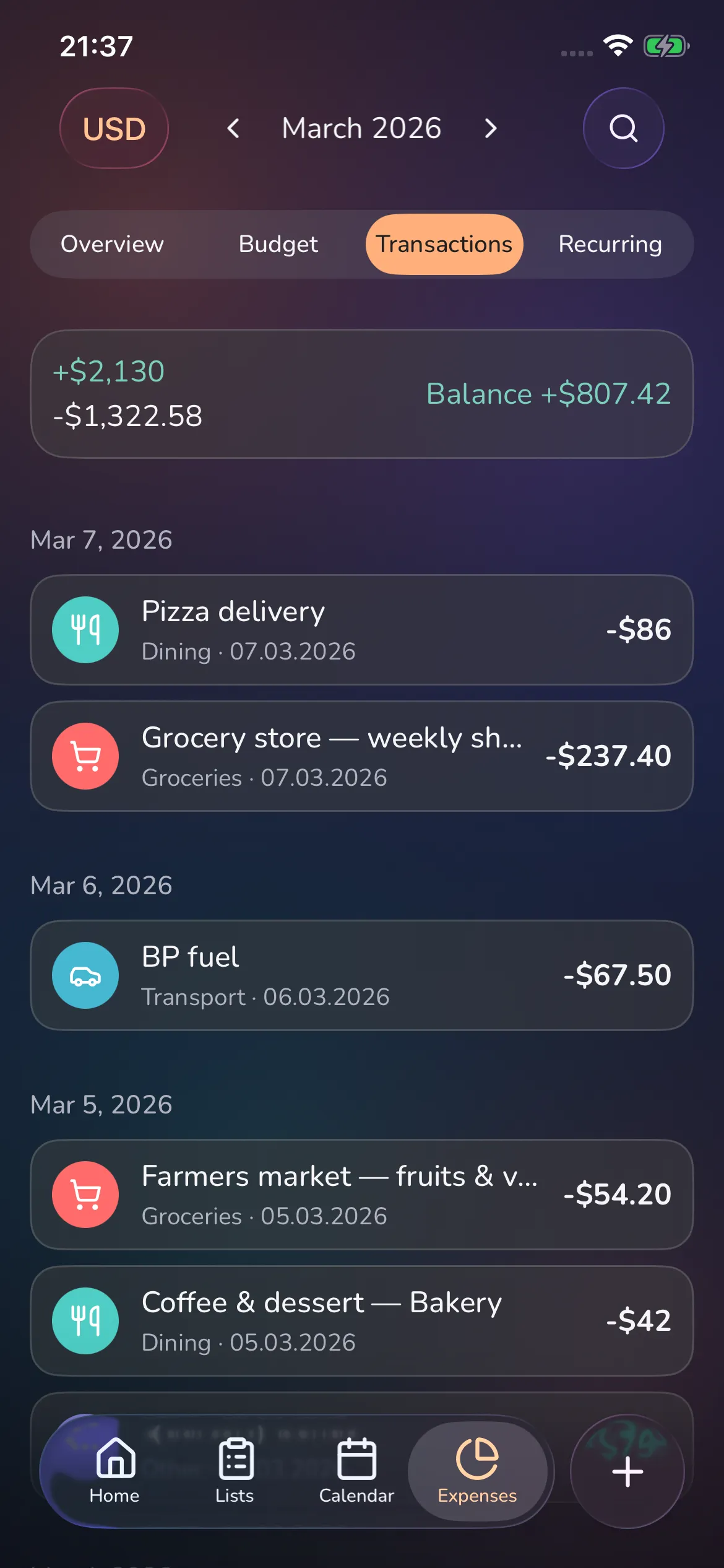 Toggly — transactions