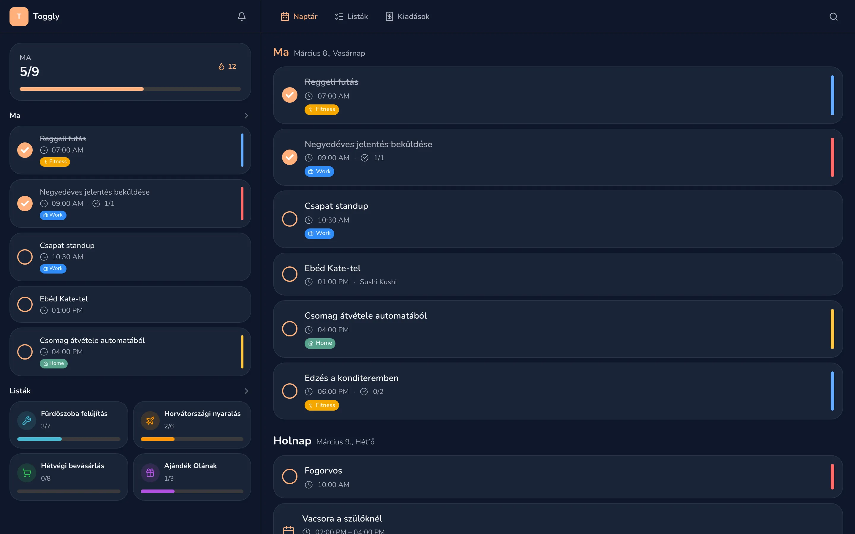 Toggly web app — dark mode