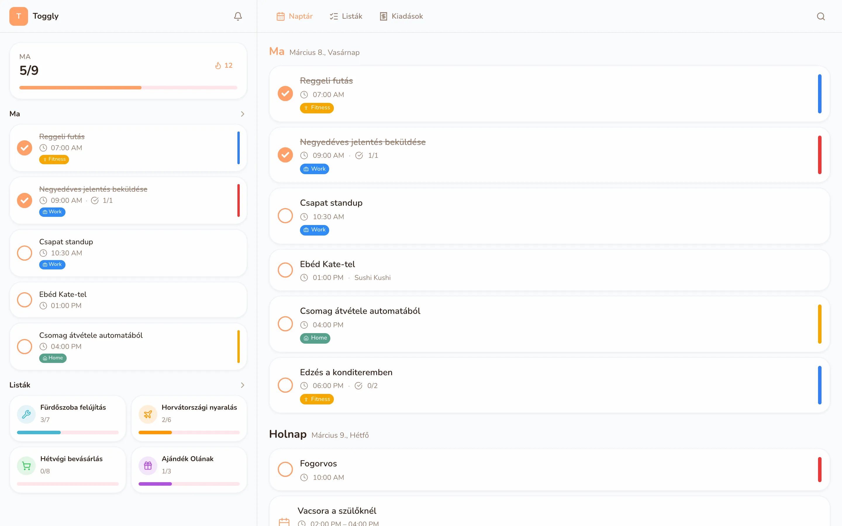 Toggly web app — light mode