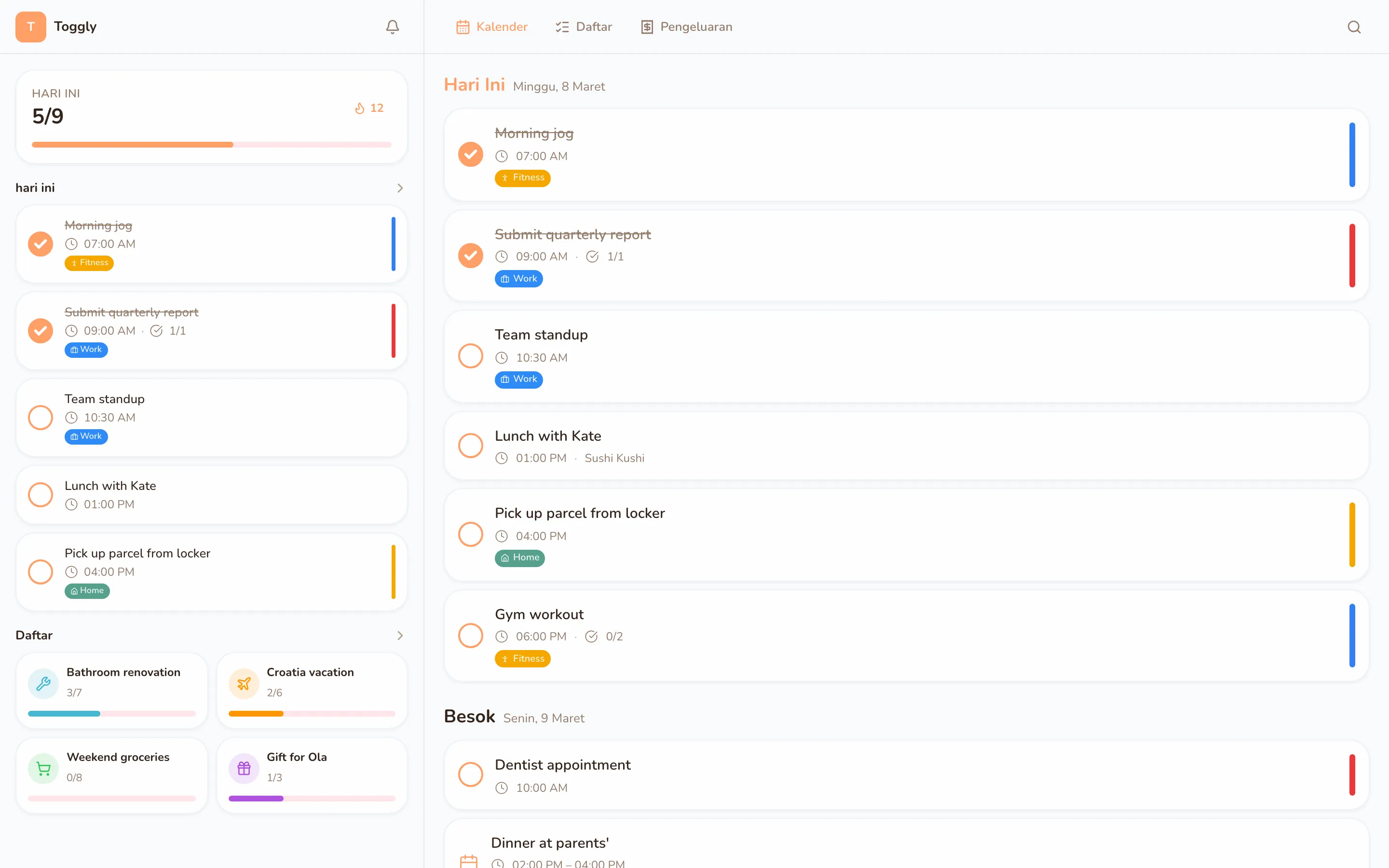 Toggly web app — light mode