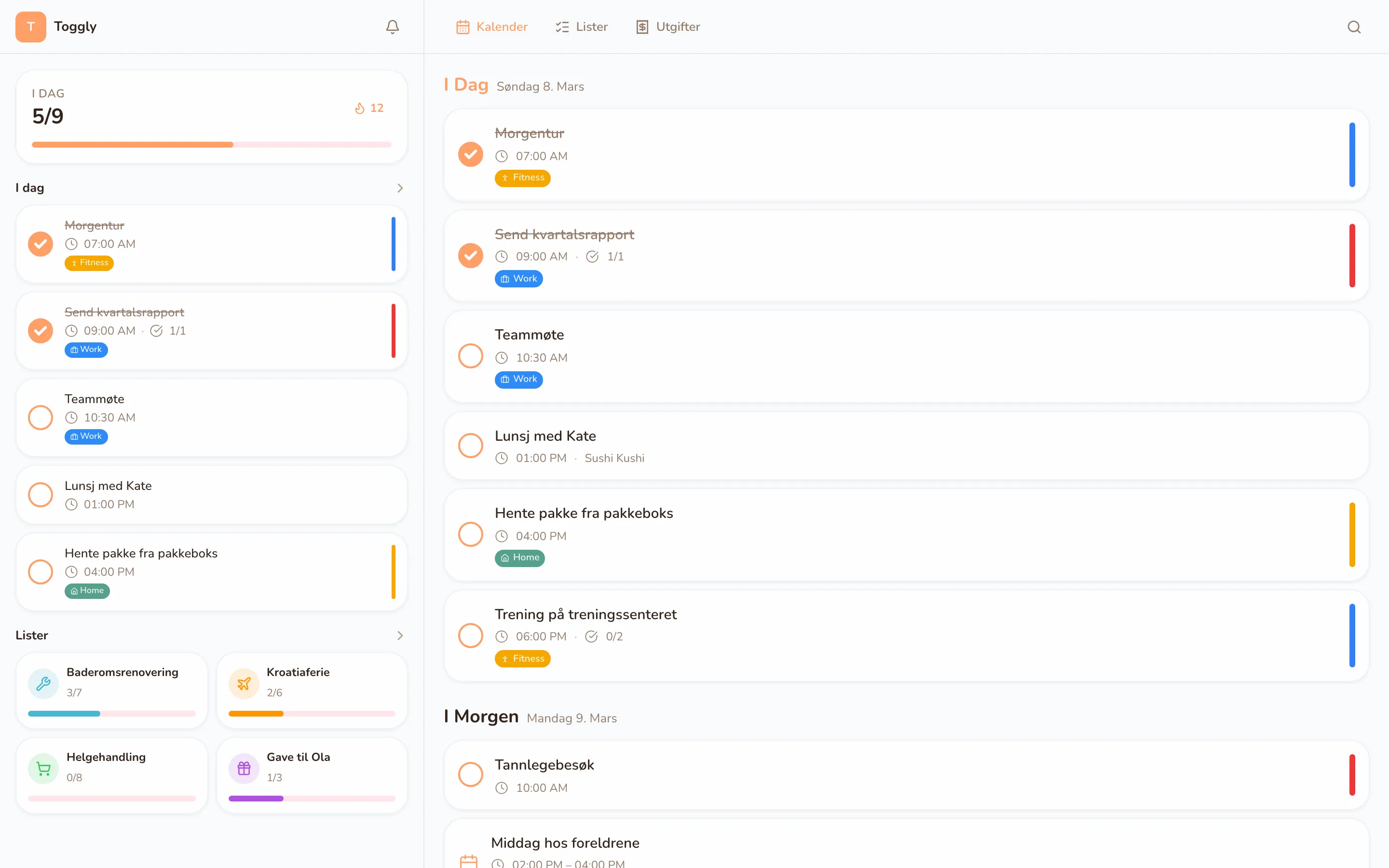 Toggly web app — light mode