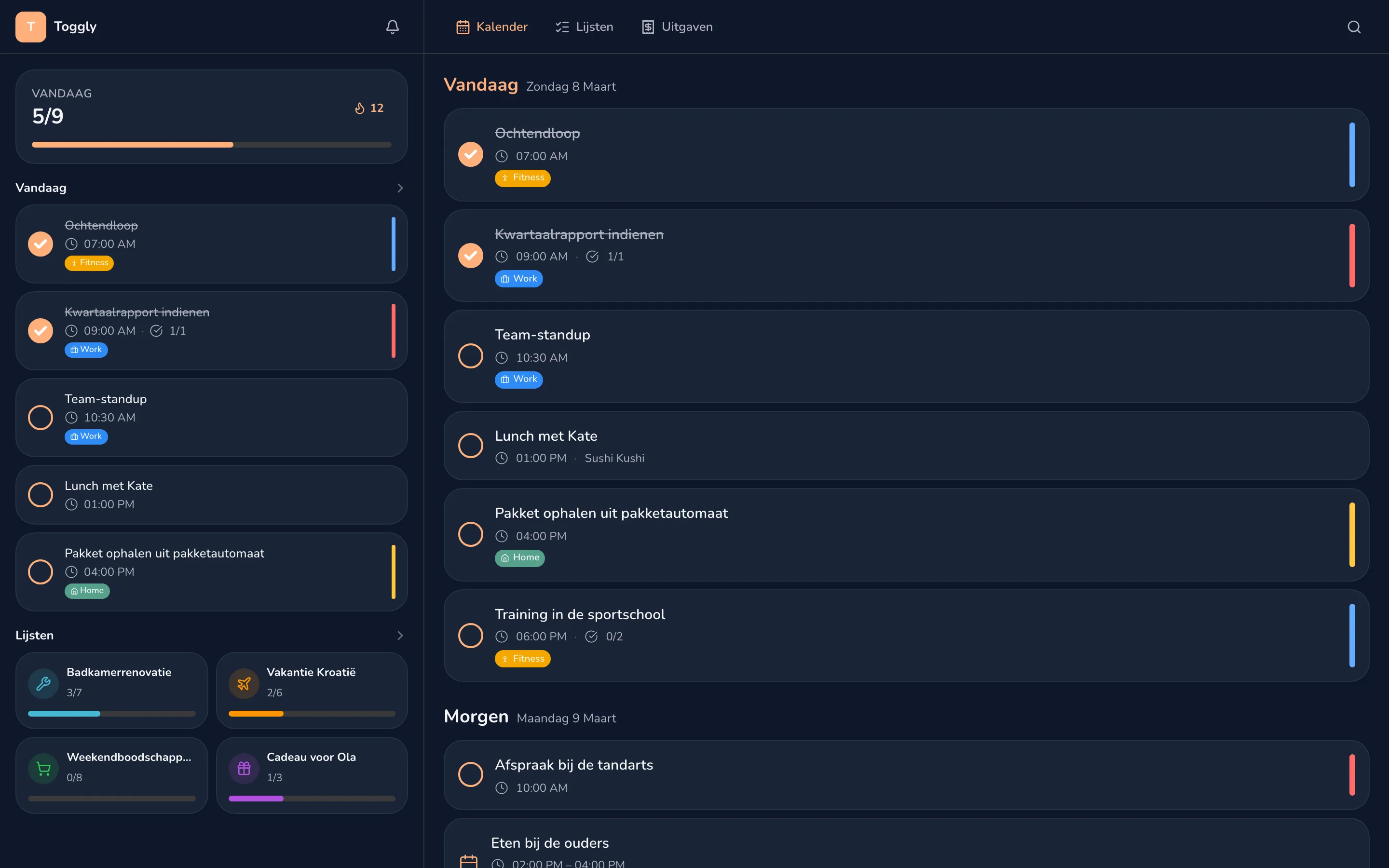 Toggly web app — dark mode