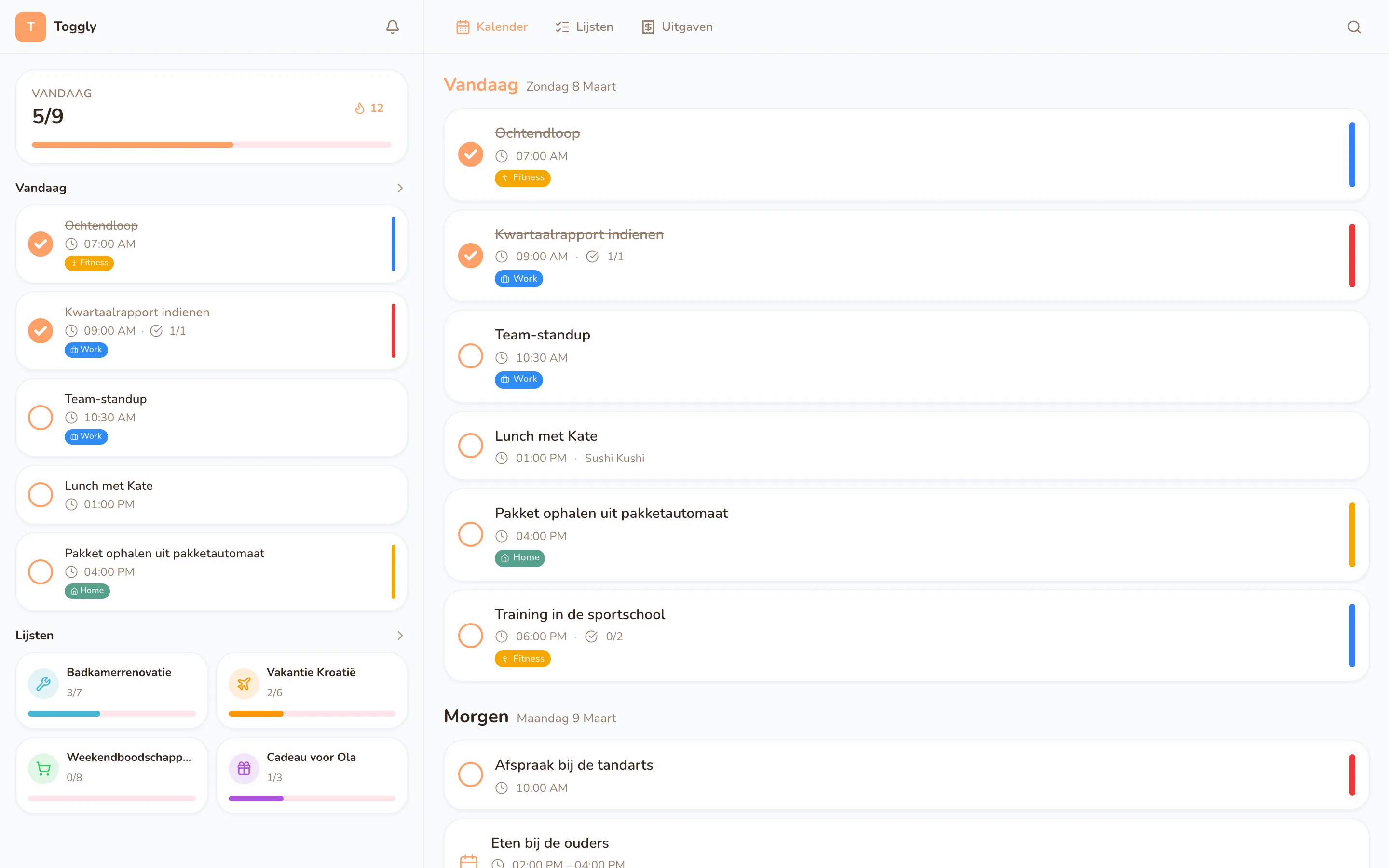 Toggly web app — light mode
