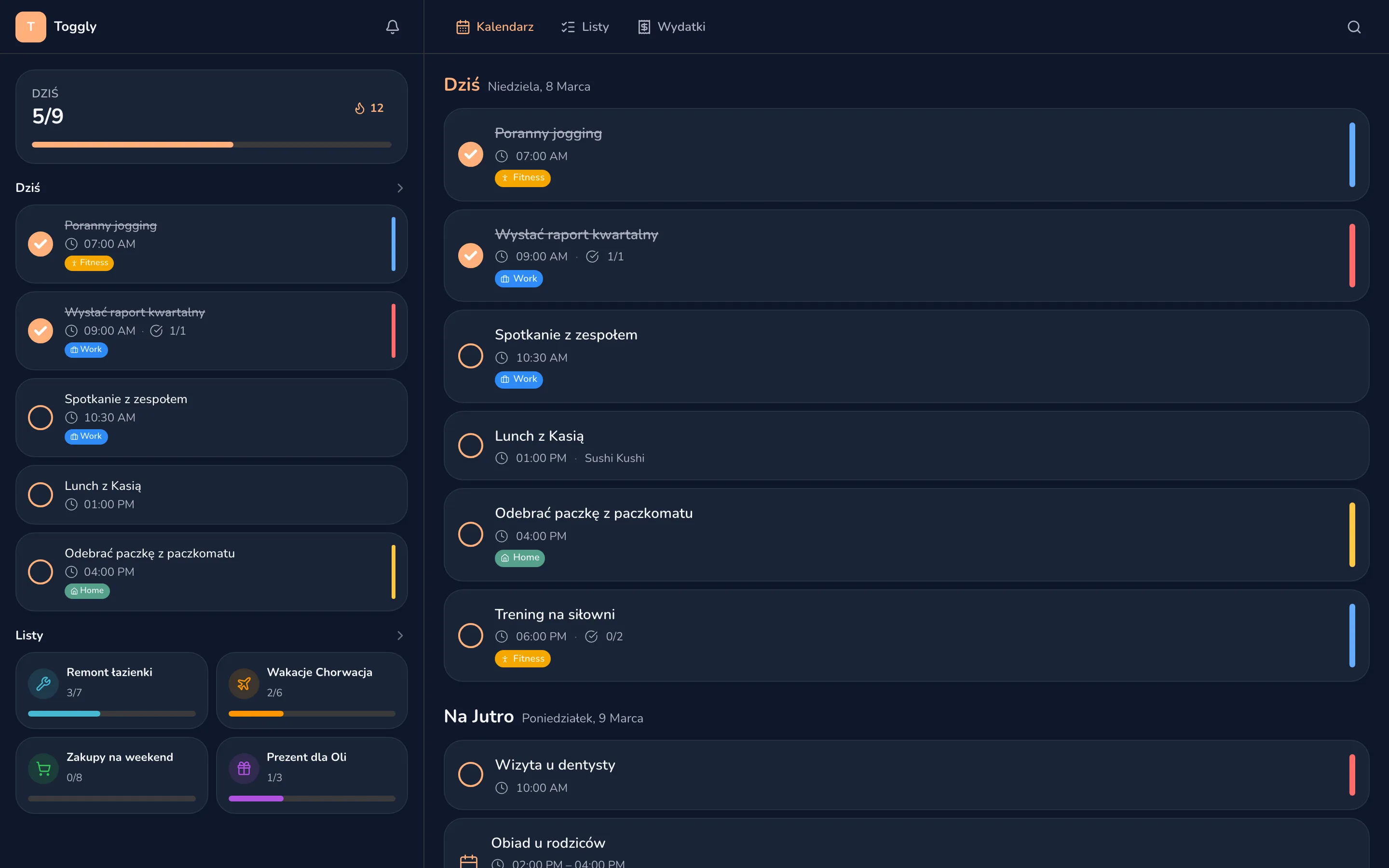 Toggly web app — dark mode