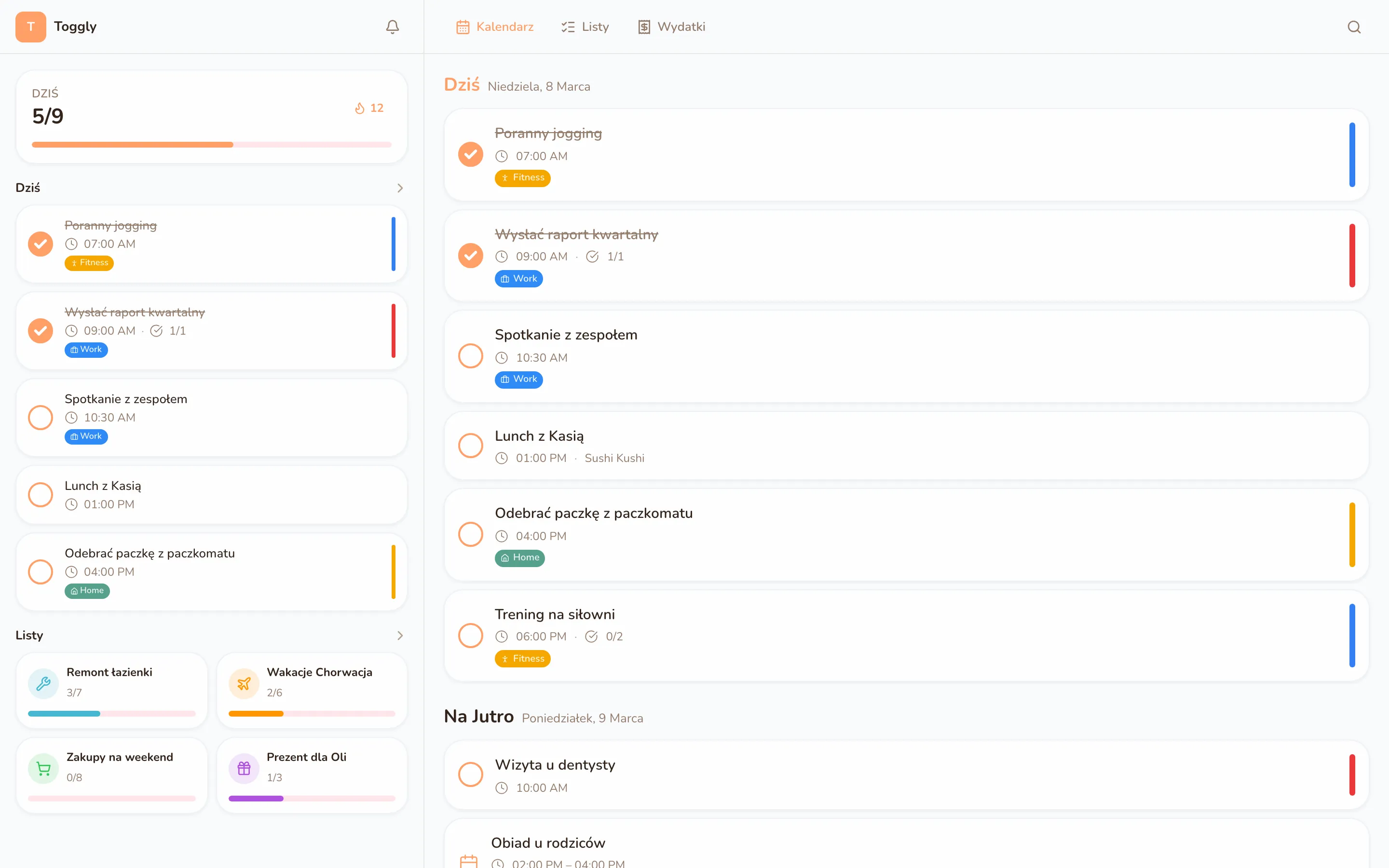 Toggly web app — light mode