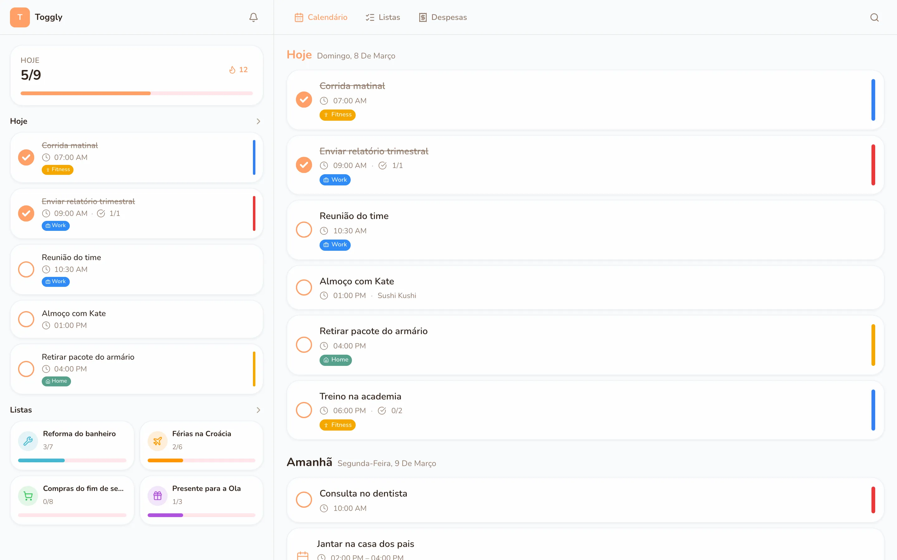 Toggly web app — light mode