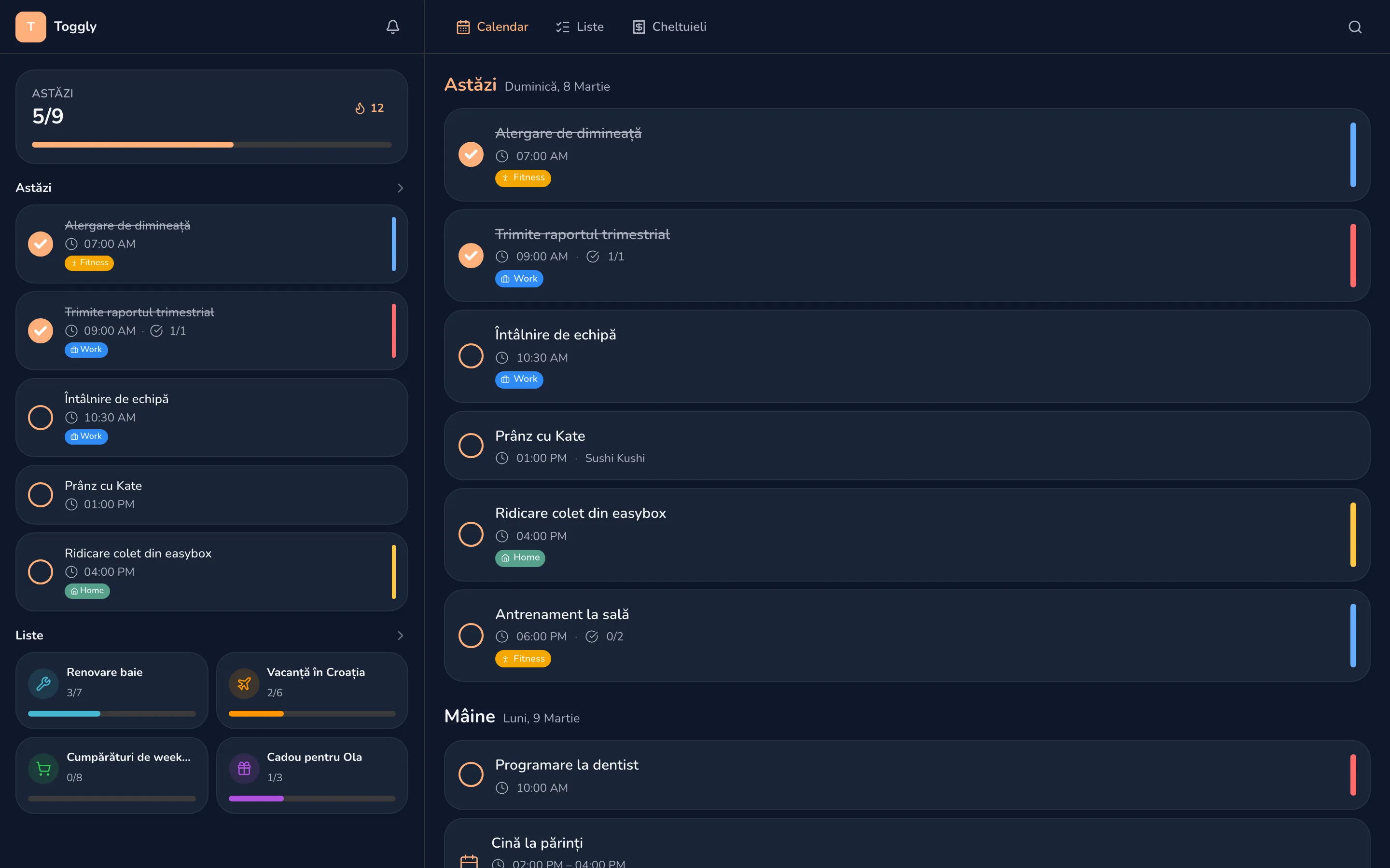 Toggly web app — dark mode