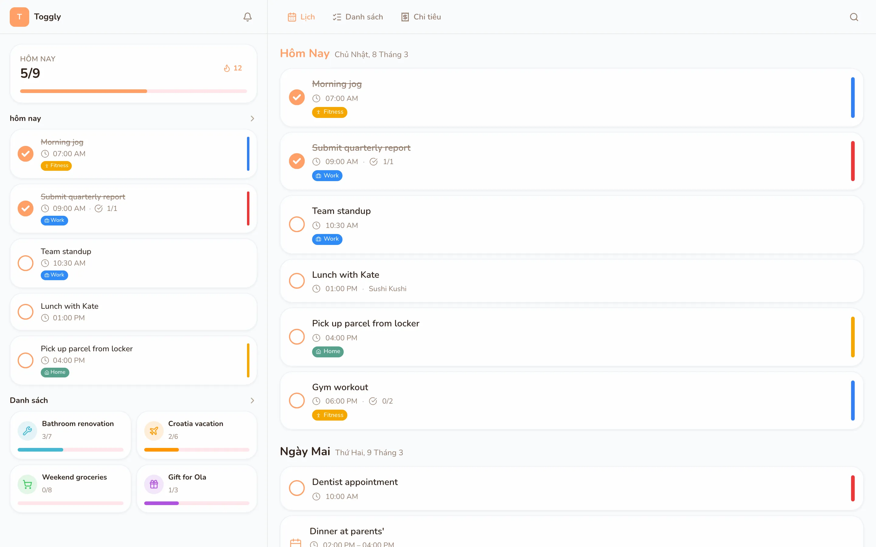 Toggly web app — light mode